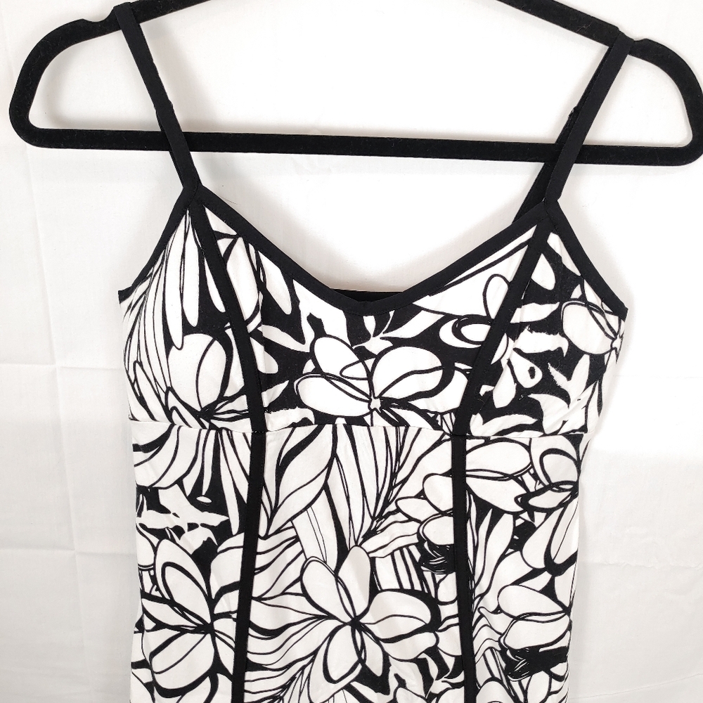 Tommy Bahama Womens Floral Black & White Spaghetti Strap Dress Size S/P